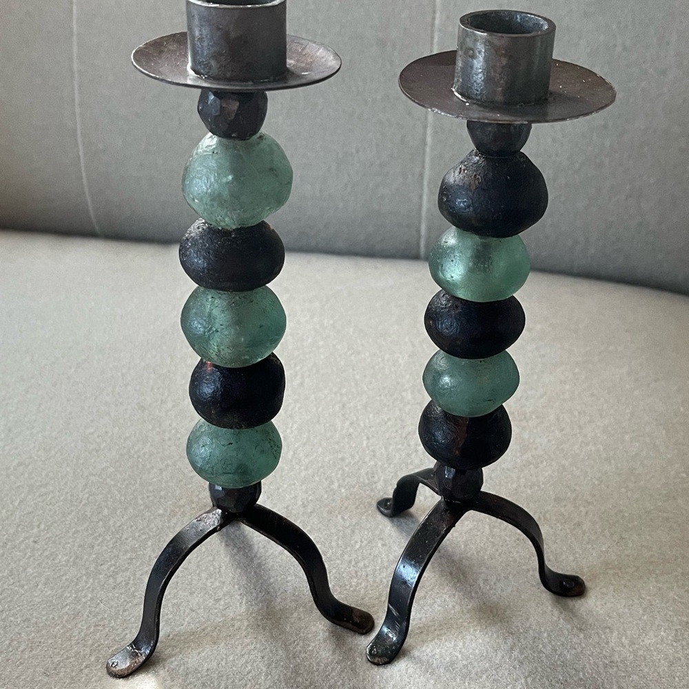 Elegant Black and Green Candle Holders